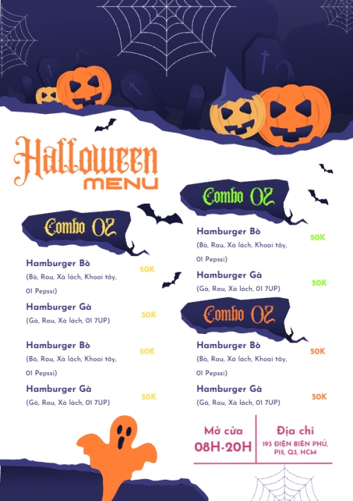 Mẫu thiết kế Menu tờ rời (dọc) Halloween, lễ hội ma quái, nước uống, drink, ẩm thực, food, dễ thương, cute, chibi, hoạt hình, cartoon 1778450967