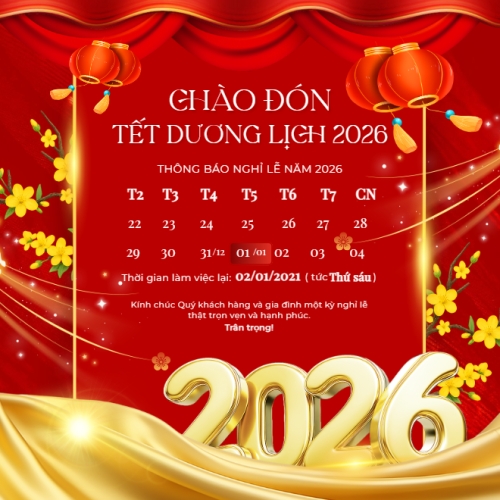 Mẫu thiết kế Bài post MXH vuông Thông báo lịch nghỉ Tết dương lịch 2026 1778451561
