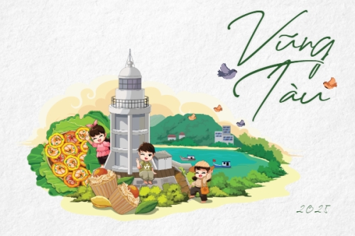 Mẫu thiết kế Postcard Vũng Tàu, biển, sea, dễ thương, cute, chibi, hoạt hình, cartoon 1779474682