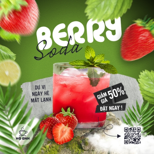 Mẫu thiết kế Bài post MXH vuông Trà dâu, nước uống, juice, giải khát, F&B, drink, cafe, coffee, cà phê, trà sữa, milk tea, hiện đại 1777575498