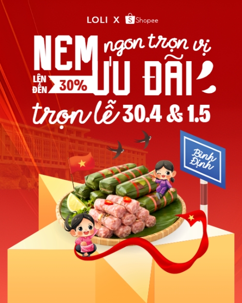 Mẫu thiết kế Bài post MXH dọc Nem ngon trọn vị ưu đãi trọn lễ 30.4 và 1.5 1778446427