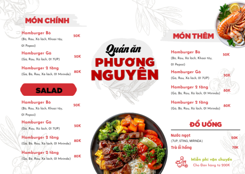 Mẫu thiết kế Menu tờ rời (ngang) Đồ ăn, food, thực phẩm, ẩm thực, món ăn, F&B, nhà hàng, thức ăn 1778446397