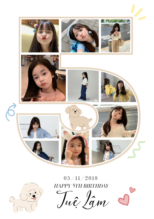 Mẫu thiết kế Khung ảnh (dọc) Em bé, baby, sinh nhật, số 5, dễ thương, cute 1778442234