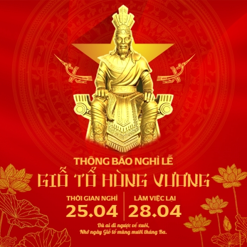 Mẫu thiết kế Bài post MXH vuông Thông báo nghỉ lễ Giỗ tổ Hùng Vương 2026 1777570683