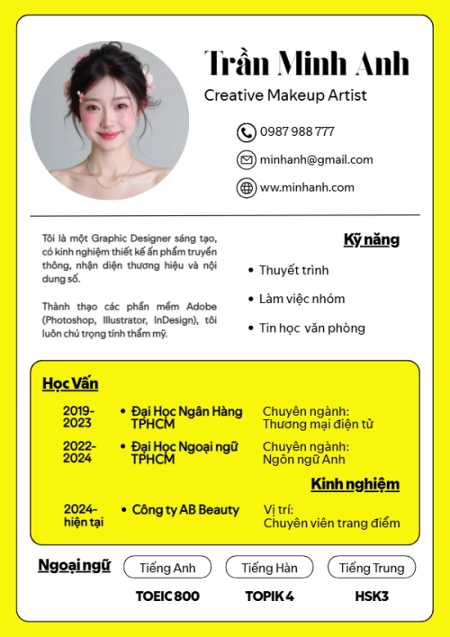 Mẫu thiết kế Hồ sơ xin việc Trang điểm, make up, spa, beauty, làm đẹp, thẩm mỹ, đơn giản, simple, minimalist, tối giản 1779248711
