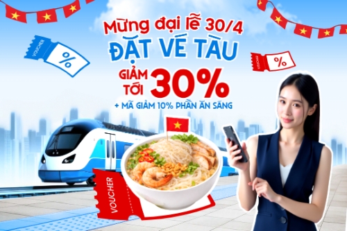 Mẫu thiết kế Bài post MXH ngang Mừng đại lễ 30/4 đặt vé tàu giảm tới 30% 1778446829