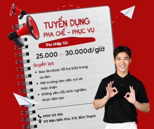 Mẫu thiết kế Bài post MXH ngang Phục vụ, tuyển dụng, nước uống, juice, giải khát, F&B, drink, hiện đại, modern 1777575168