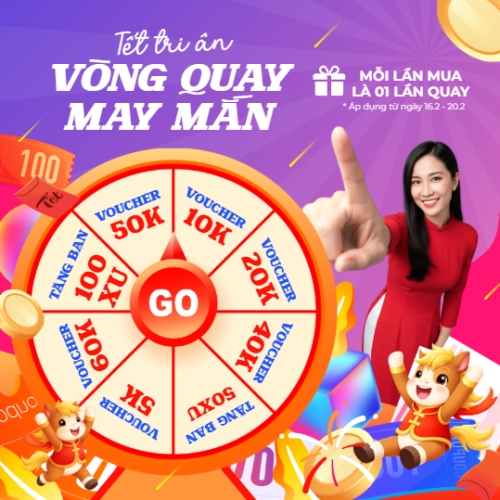 Mẫu thiết kế Bài post MXH vuông Tết tri ân vòng quay may mắn 1778442215