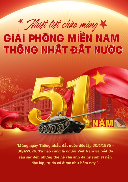 Mẫu thiết kế Poster chuẩn Nhiệt liệt chào mừng ngày Giải phóng miền Nam, thống nhất đất nước 1777575058