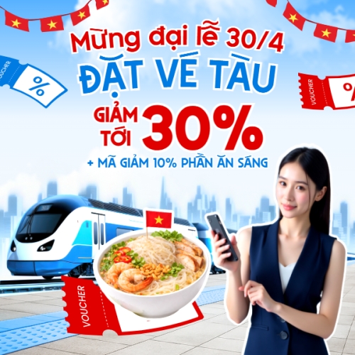 Mẫu thiết kế Bài post MXH vuông Mừng đại lễ 30/4 đặt vé tàu giảm tới 30% 1778270122