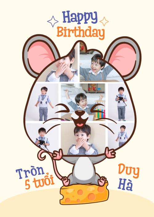 Mẫu thiết kế Khung ảnh (dọc) Dễ thương, cute, em bé, sinh nhật, birthday, con chuột, mouse, baby, kids, tuổi tý 1778442232