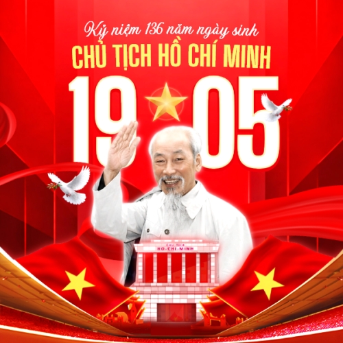 Mẫu thiết kế Bài post MXH vuông Kỷ niệm 136 năm ngày sinh Chủ tịch Hồ Chí Minh 1778257844