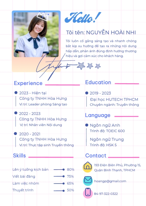 Mẫu thiết kế Hồ sơ xin việc Nhà sáng tạo nội dung, truyền thông, content creator, dễ thương, cute 1778442613