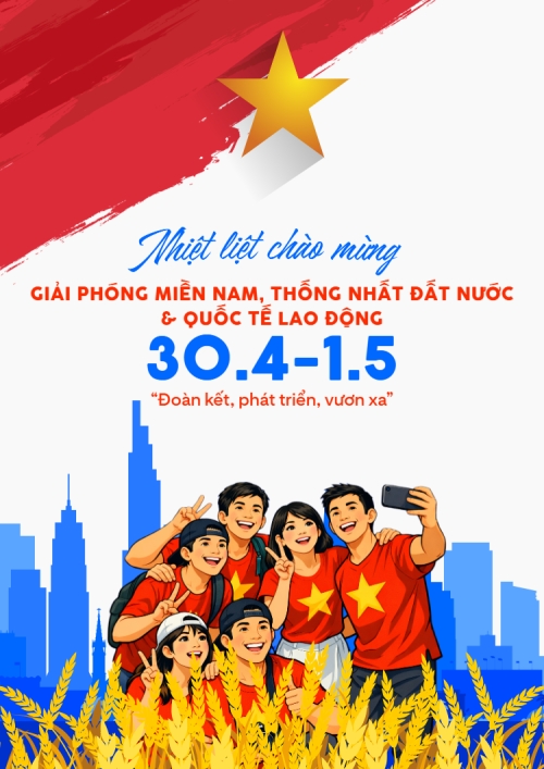 Mẫu thiết kế Poster chuẩn Nhiệt liệt chào mừng ngày Giải phóng miền Nam, Quốc tế lao động 1778261695