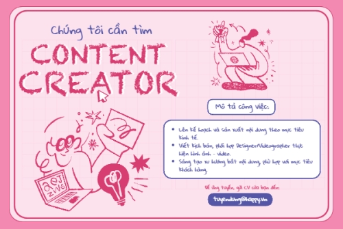 Mẫu thiết kế Banner Facebook ngang Content creator, nhà sáng tạo nội dung, tuyển dụng, văn phòng, office, dễ thương, cute, đơn giản, simple 1777575121
