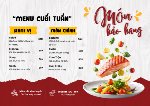 Mẫu thiết kế Menu tờ rời (ngang) Đồ ăn, food, thực phẩm, ẩm thực, món ăn, F&B, nhà hàng, thức ăn, sashimi, sushi 1778446397