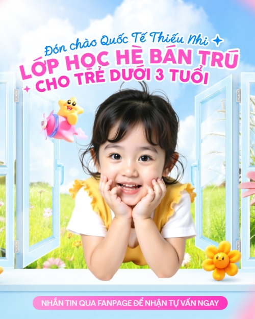 Mẫu thiết kế Bài post MXH dọc Lớp học hè bán trú cho trẻ dưới 3 tuổi 1780163120
