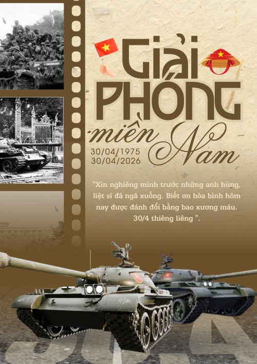 Mẫu thiết kế Poster chuẩn Nhiệt liệt chào mừng ngày Giải phóng miền Nam, thống nhất đất nước 1778451887