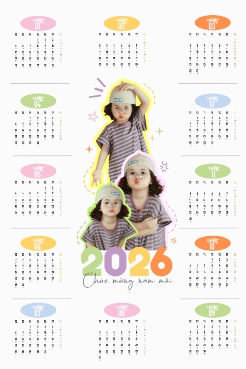 Mẫu thiết kế Lịch đơn treo tường Tết, Xuân, Bính Ngọ, năm 2026, 2026, cá nhân, nhân vật, personal style, signature, dễ thương, cute 1778442425