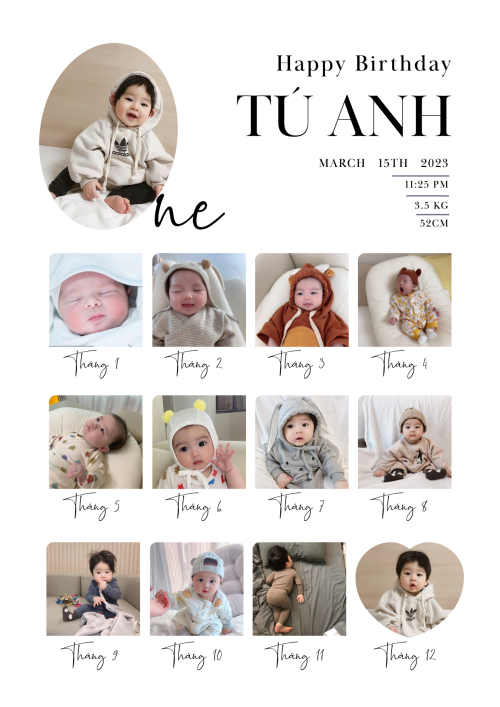 Mẫu thiết kế Khung ảnh (dọc) Em bé, trẻ em, sinh nhật, kỉ niệm, dễ thương, cute, đơn giản 1778442235