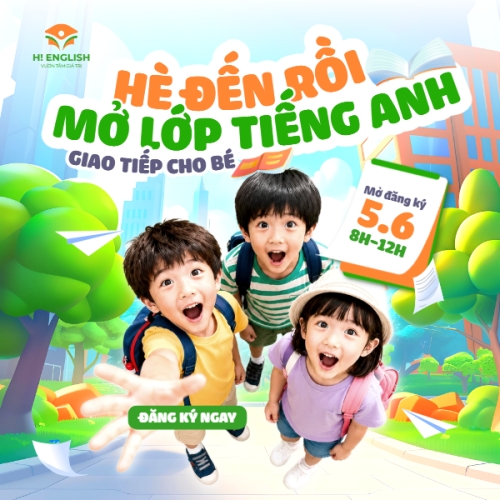 Mẫu thiết kế Bài post MXH vuông Hè đến rồi mở lớp tiếng Anh giao tiếp cho bé 1780239114
