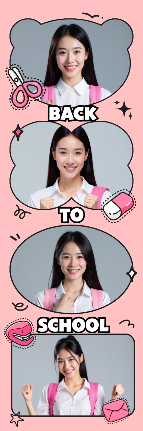 Mẫu thiết kế Bộ Ảnh Photobooth Tựu trường, đến trường, nhập học, giáo dục, education, school, trường học, dễ thương, cute, chibi, hoạt hình, cartoon 1779987754