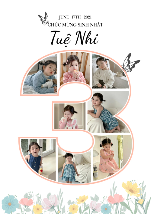 Mẫu thiết kế Khung ảnh (dọc) Em bé, baby, sinh nhật, số 3, dễ thương, cute 1778451544