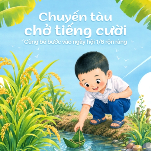 Mẫu thiết kế Bài post MXH vuông Chuyến tàu chở tiếng cười 1778833313