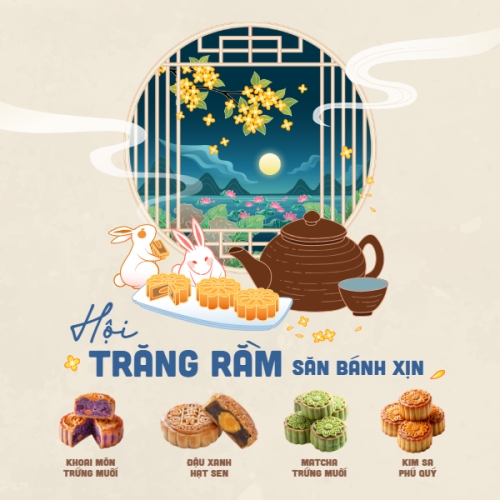 Mẫu thiết kế Bài post MXH vuông Trung thu, Tết Đoàn Viên, mid-autumn festival, sự kiện, event, lễ hội, festival, ẩm thực, food, bánh trung thu, cute, dễ thương 1777575433