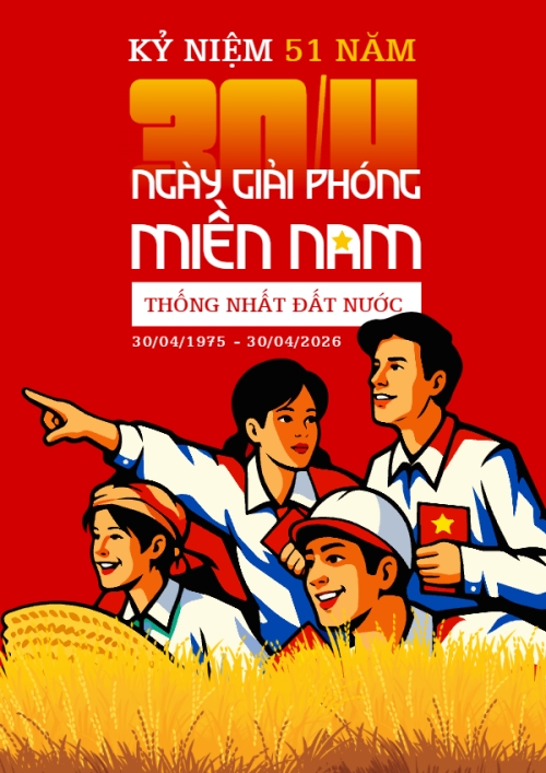 Mẫu thiết kế Poster chuẩn Mừng lễ 30/4 Giải Phóng Miền Nam, thống nhất đất nước 1778265562
