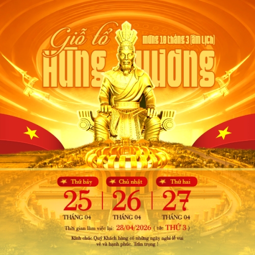 Mẫu thiết kế Bài post MXH vuông Thông báo nghỉ lễ Giỗ tổ Hùng Vương 2026 1778970981