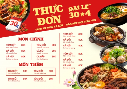 Mẫu thiết kế Menu tờ rời (ngang) Đón chào Đại Lễ 30/4 1778455465