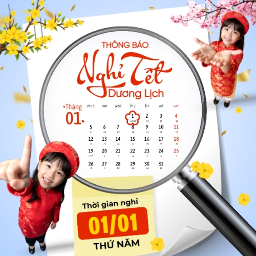 Mẫu thiết kế Bài post MXH vuông Thông báo nghỉ tết dương lịch 1778451543