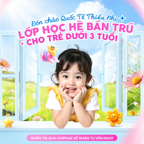 Mẫu thiết kế Bài post MXH vuông Lớp học hè bán trú cho trẻ dưới 3 tuổi 1779254504