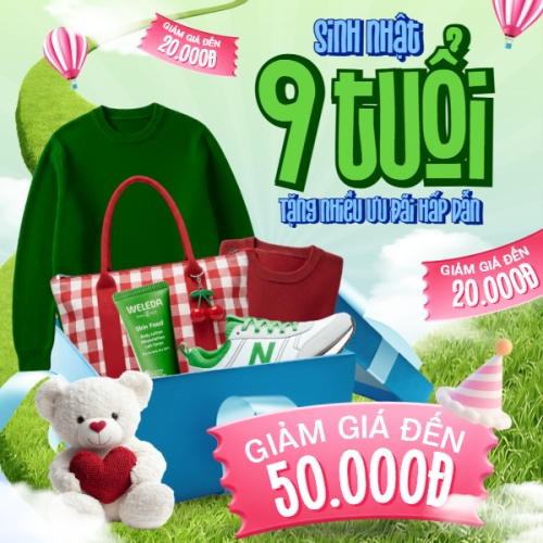 Mẫu thiết kế Bài post MXH vuông Giảm giá sinh nhật 9 tuổi 1778442185