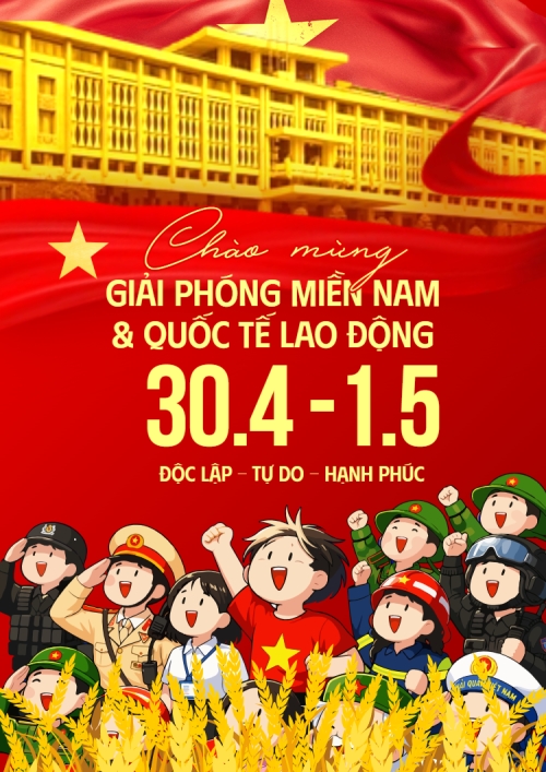 Mẫu thiết kế Poster chuẩn Nhiệt liệt chào mừng ngày Giải phóng miền Nam, Quốc tế lao động 1778261695