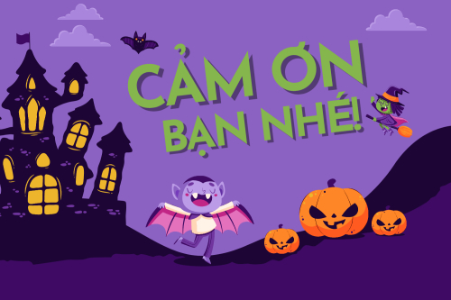 Mẫu thiết kế Thank you card Halloween, dễ thương, cute, chibi, hoạt hình, cartoon 1778455917