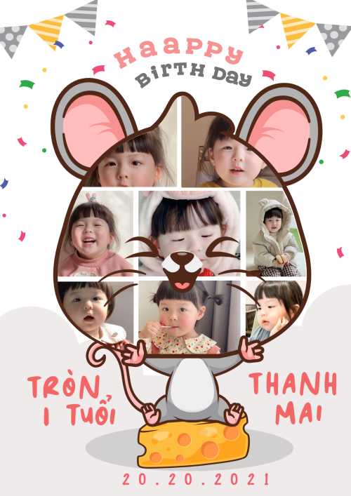 Mẫu thiết kế Khung ảnh (dọc) Dễ thương, cute, em bé, sinh nhật, birthday, con chuột, mouse, baby, kids, tuổi tý 1778442232