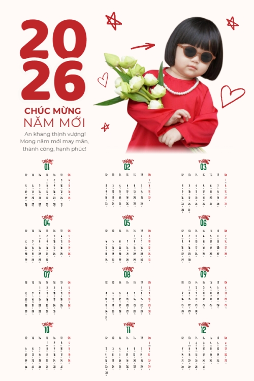 Mẫu thiết kế Lịch đơn treo tường Tết, Xuân, Bính Ngọ, năm 2026, 2026, cá nhân, nhân vật, personal style, signature, dễ thương, cute 1778442425