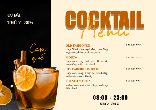Mẫu thiết kế Menu tờ rời (ngang) Nước uống, juice, giải khát, F&B, drink, cocktail, soda 1778446397