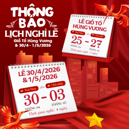 Mẫu thiết kế Bài post MXH vuông Thông báo nghỉ lễ Giỗ Tổ và 30/4-1/5 1778971018