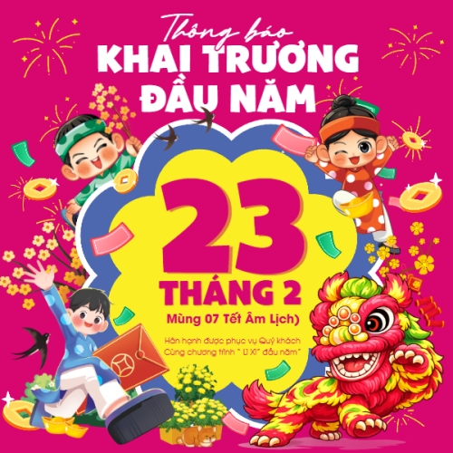 Mẫu thiết kế Bài post MXH vuông Thông báo khai trương đầu năm 1778438726