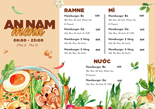 Mẫu thiết kế Menu tờ rời (ngang) Đồ ăn, food, thực phẩm, ẩm thực, món ăn, F&B, nhà hàng, thức ăn, món Việt 1778446397
