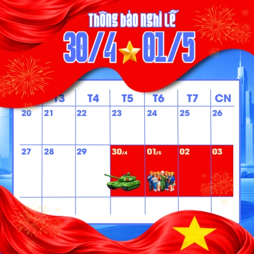 Mẫu thiết kế Bài post MXH vuông Lịch nghỉ lễ 30/4-1/5 1778446496