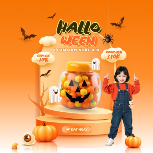 Mẫu thiết kế Bài post MXH vuông Halloween, lễ hội ma quái, sự kiện, event, food, kẹo, thực phẩm, dễ thương, cute, chibi, hoạt hình, cartoon 1777575433