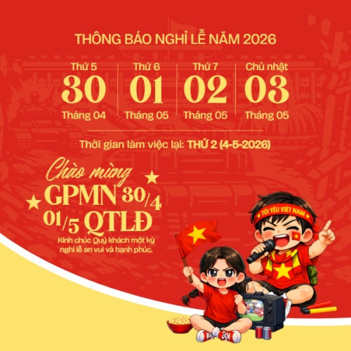 Mẫu thiết kế Bài post MXH vuông Thông báo nghỉ lễ Giải phóng miền Nam 30/4 và Quốc tế Lao động 1/5 1778970882