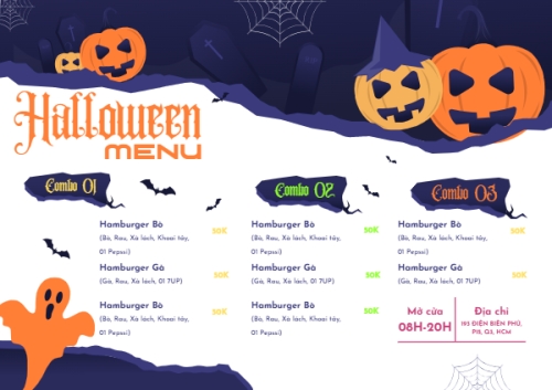 Mẫu thiết kế Menu tờ rời (ngang) Halloween, lễ hội ma quái, nước uống, drink, ẩm thực, food, dễ thương, cute, chibi, hoạt hình, cartoon 1778450914