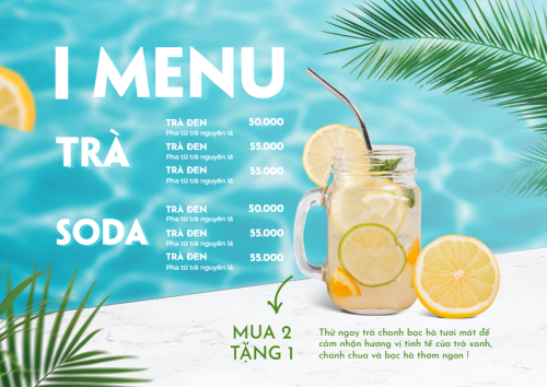 Mẫu thiết kế Menu tờ rời (ngang) Nước uống, juice, giải khát, F&B, drink, nước ép, smoothie, sinh tố 1778446397