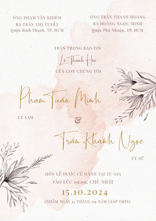 Mẫu thiết kế Ruột thiệp cưới Thanh Nhã, hoa lá, thiên nhiên, floral, vintage 1780426976