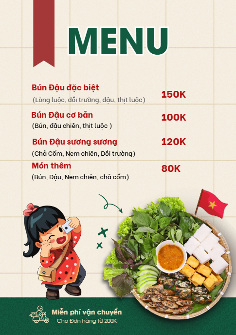 Mẫu thiết kế Menu tờ rời (dọc) Bín đậu mắm tôm 1780249932